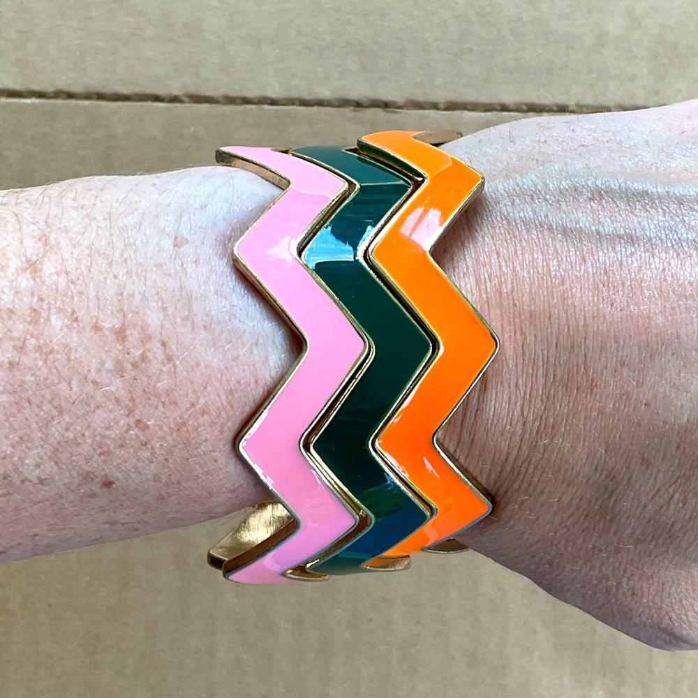 Chevron Stackable Bangle Bracelets Set of 3 Pink Orange Green